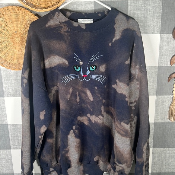 Vintage Tye Dye Crewneck Embroidered CAT - Picture 1 of 5